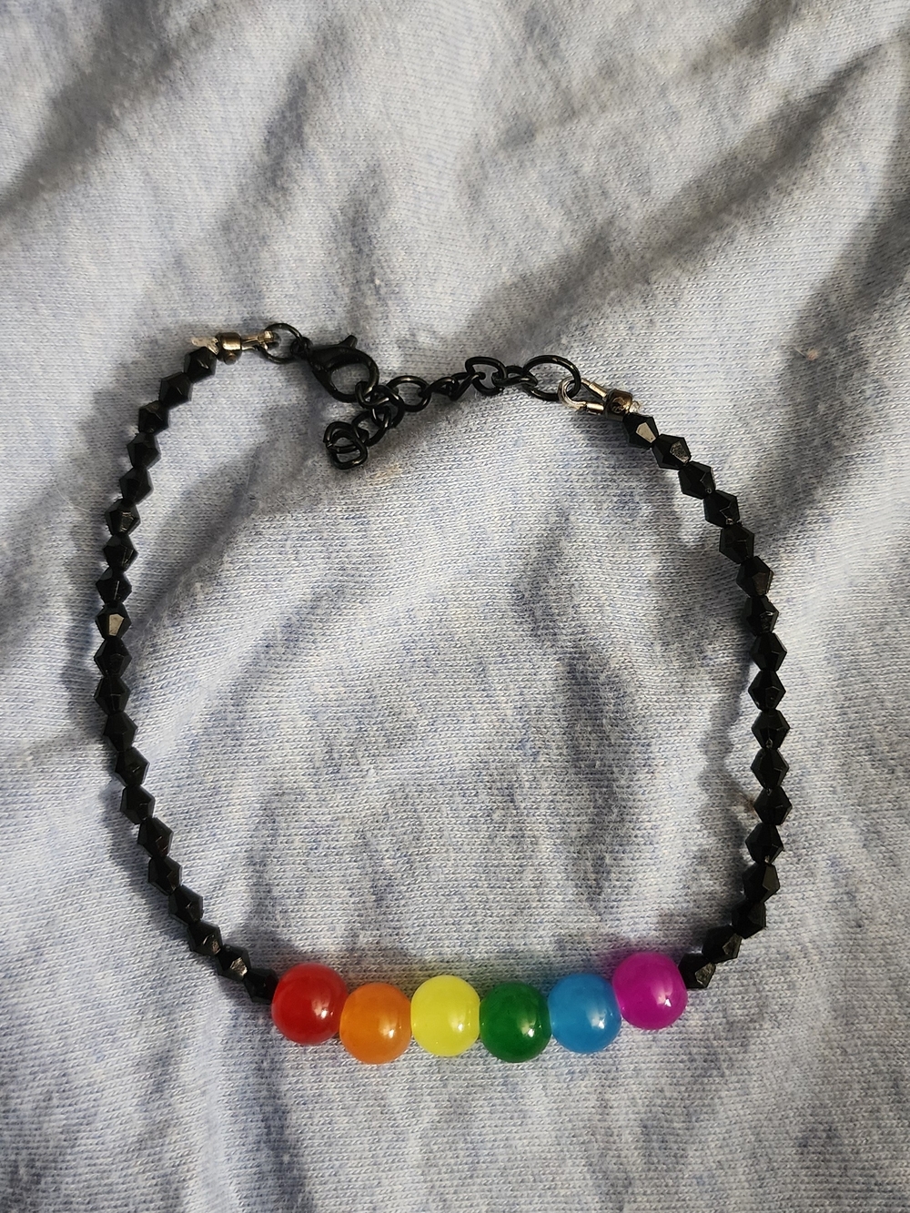 Rainbow Bead Bracelet with Black Beaded Chain